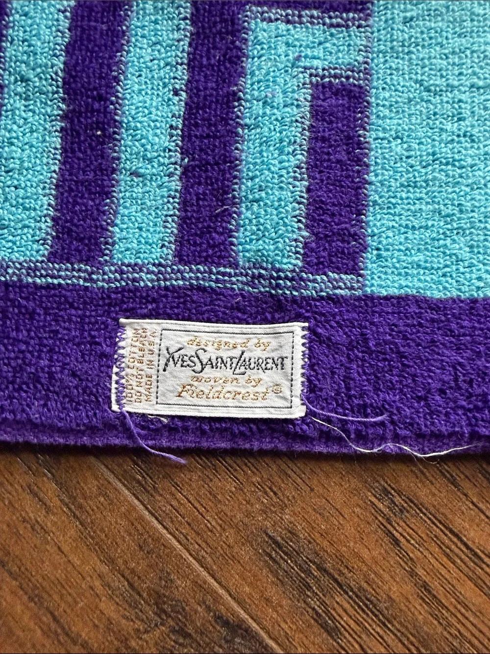 Yves Saint Laurent Purple and Turquoise Geometric Hand Towel